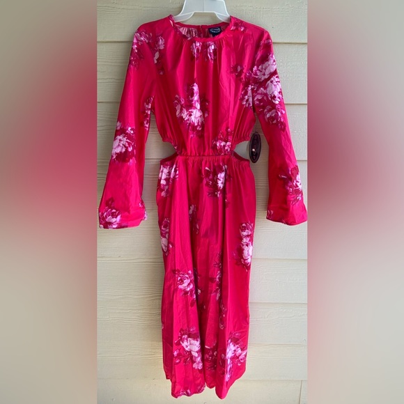 NWT Scoop Side Cut Out MIDI Dress - Medium ,Orchid Floral Pink - Picture 1 of 6